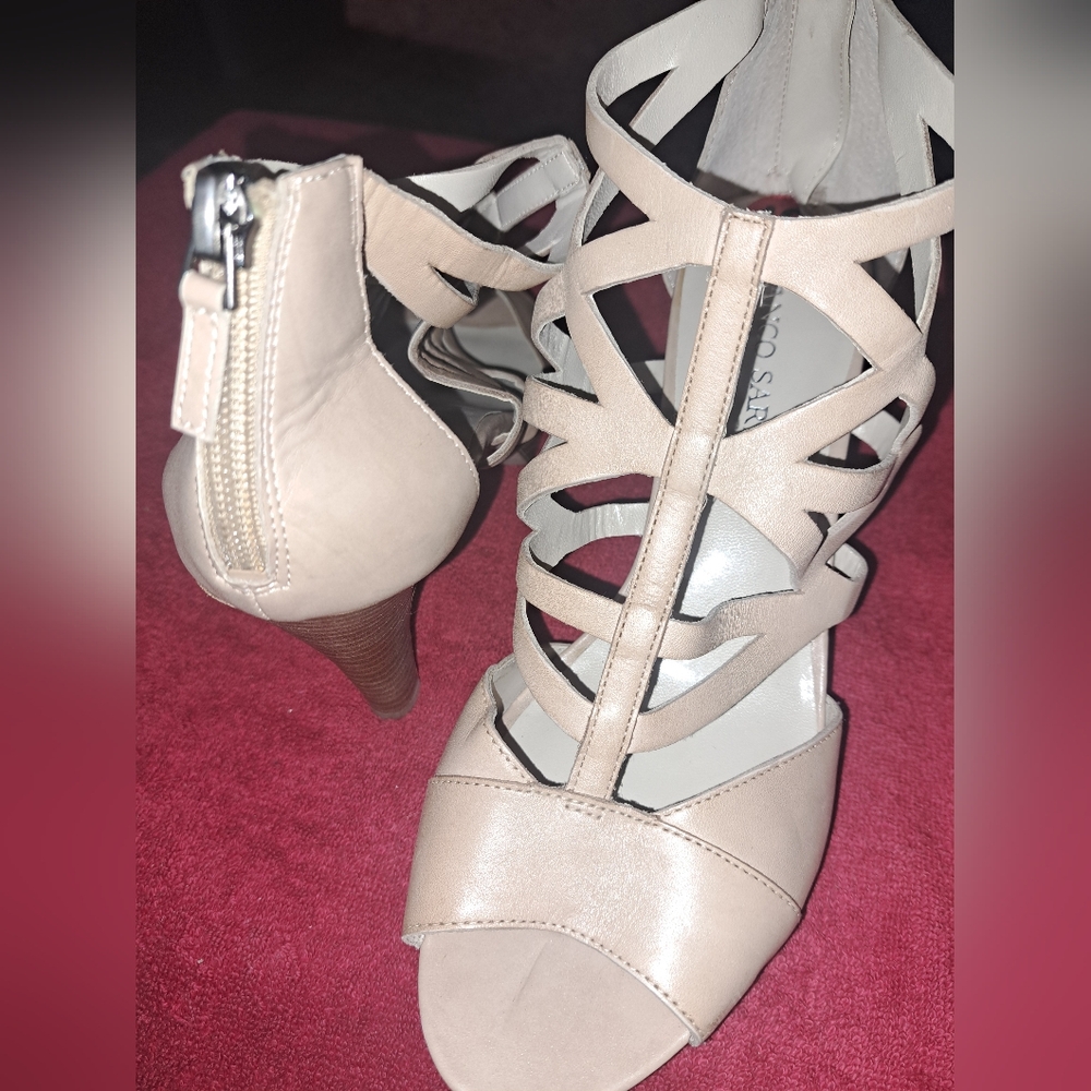 Franco Sarto Nude Leather Strappy Sandals sz 10